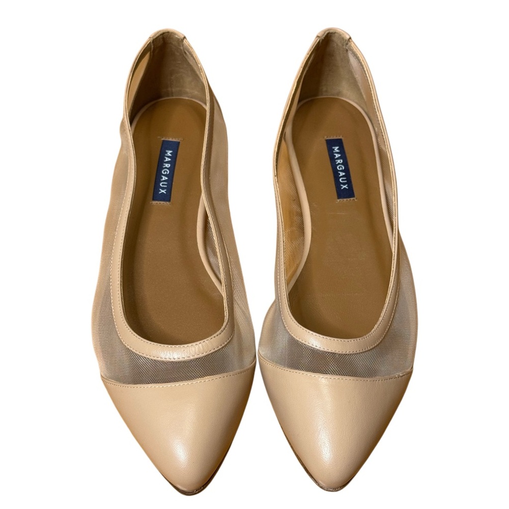 Margaux Beige Mesh Pointed-Toe Flats - Picture 3 of 9